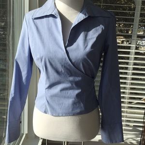 Blue with white stripes wrap shirt